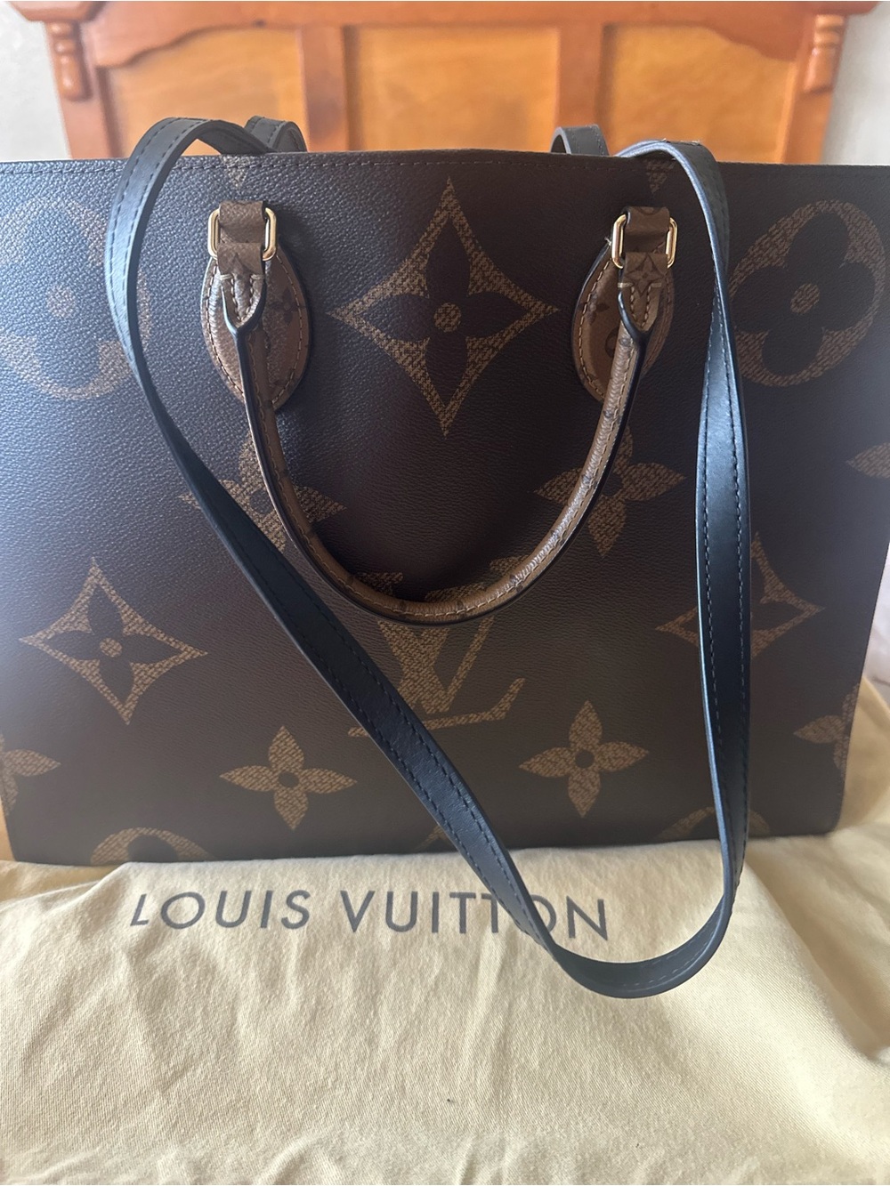 Louis Vuitton Monogram Canvas Tote in Brown and Black